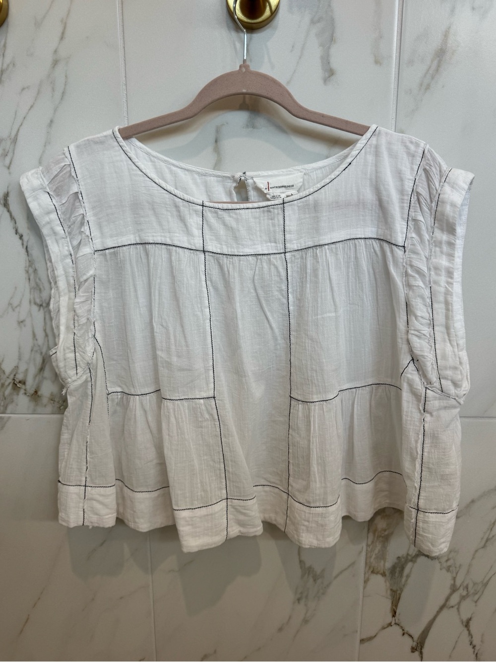Anthropologie White Cap. Sleeve Baby Doll Top